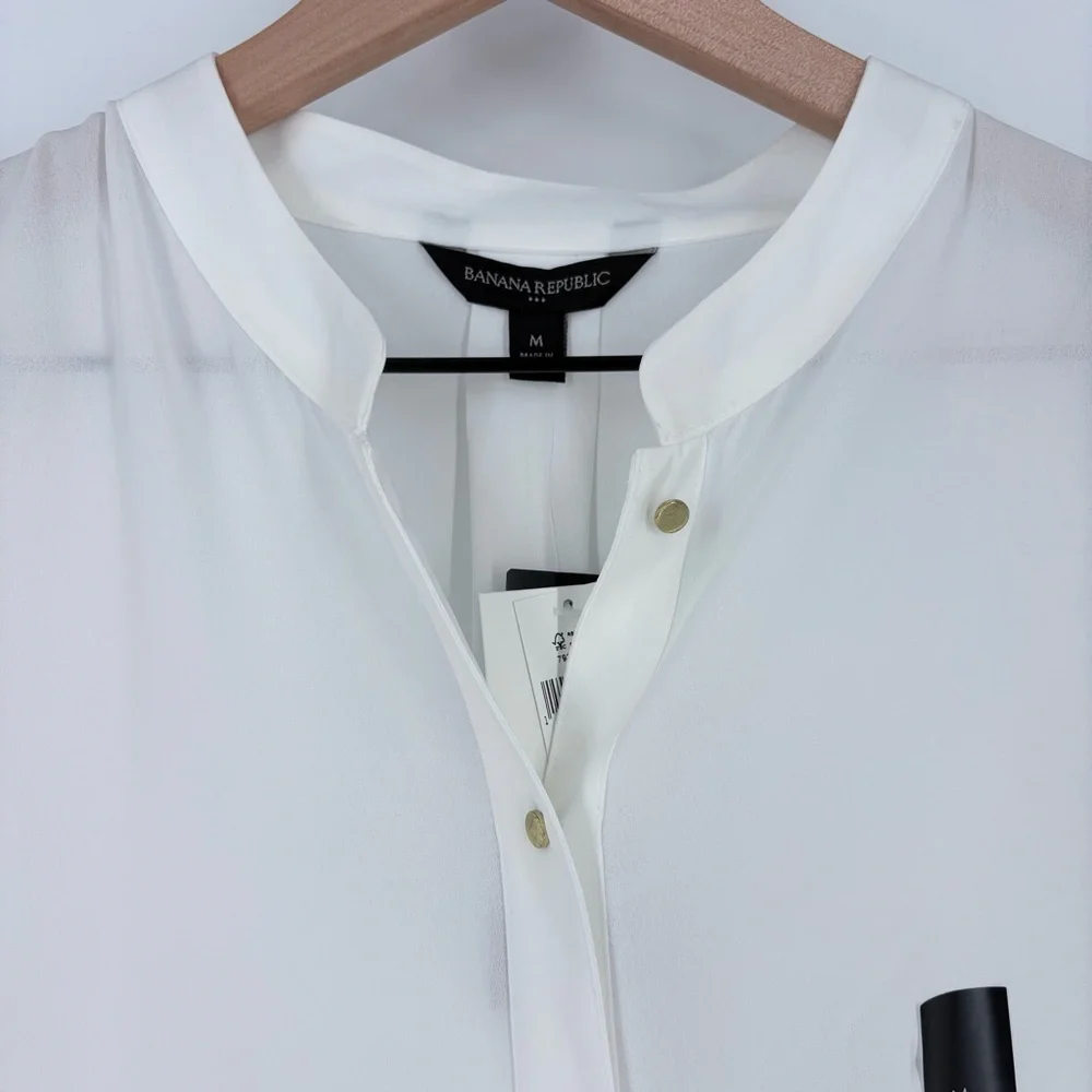 Banana Republic White Sheer Long Sleeve Blouse Ruffled Cuffs NWT - Picture 3 of 8
